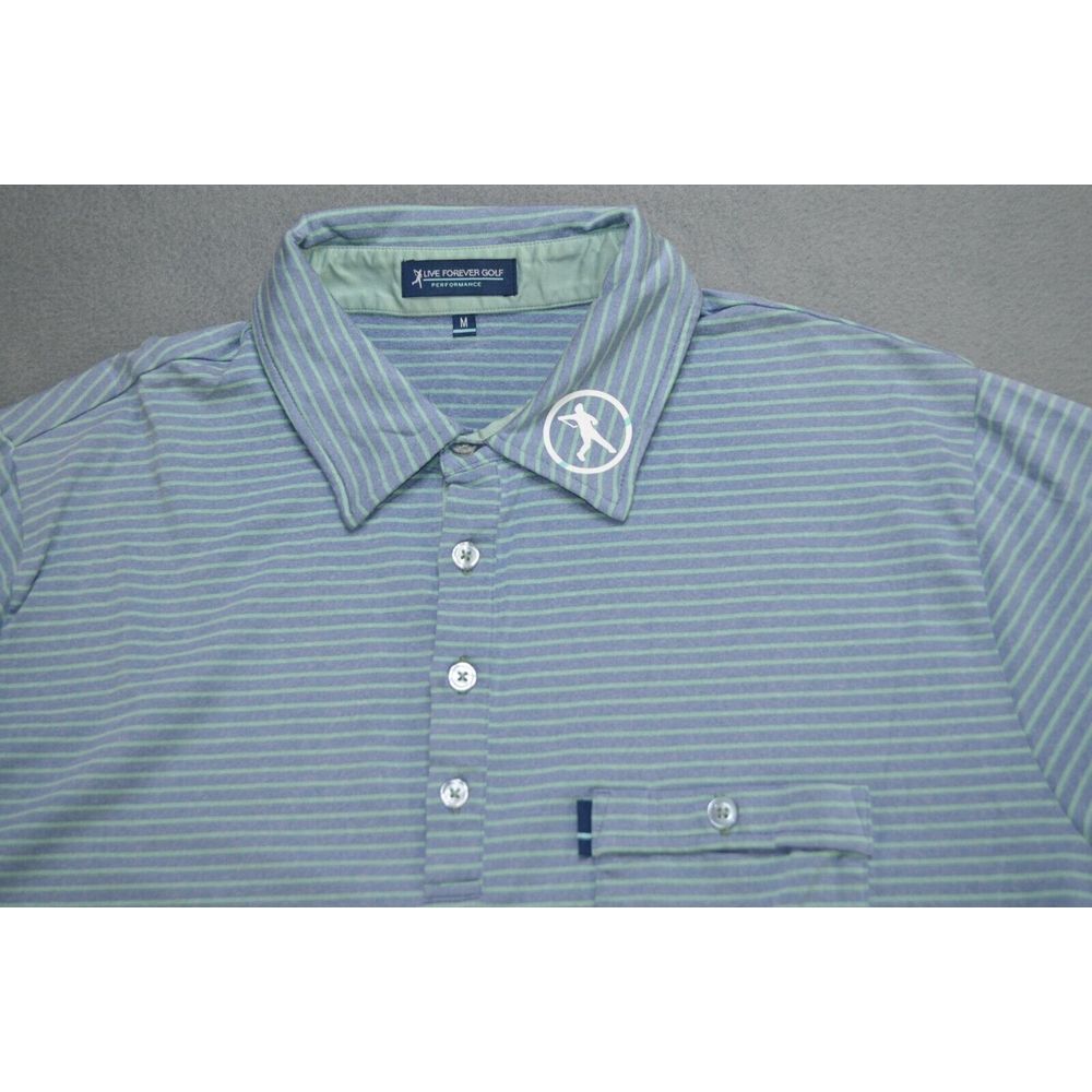Live‎ Forever Golf Performance Men's Medium Blue Striped Polo Shirt LFG